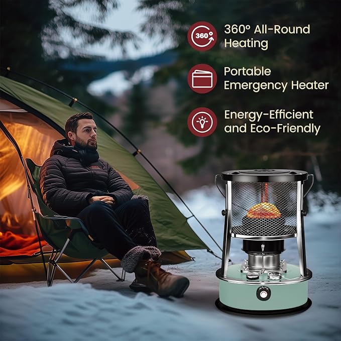 10,000 BTU Kerosene Heater, Kerosene Heaters for Indoor Use, Non Electric Portable 2 in 1 Stove & Heater for Camping, Garage, Home, and Emergency Use
