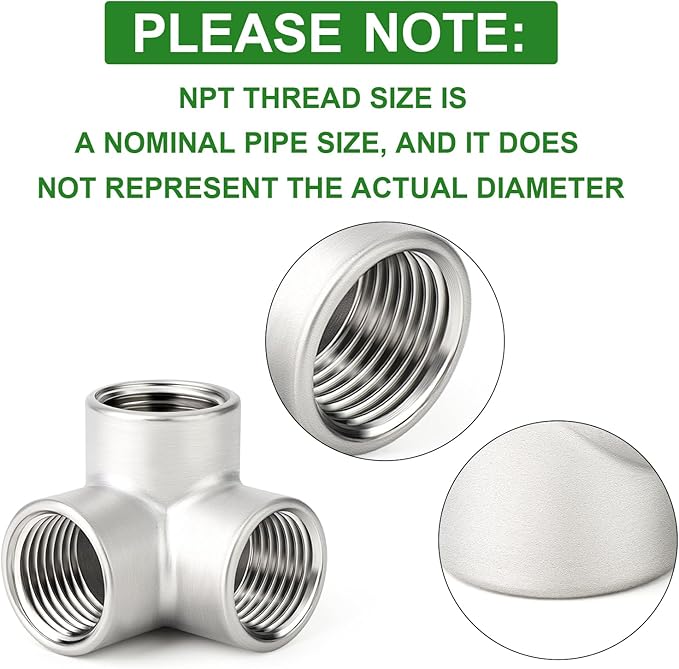 TAISHER 5PCS 304 Stainless Steel 3 Way Corner Pipe Fittings, 1/2" x 1/2" x 1/2" NPT Female Pipe Fittings