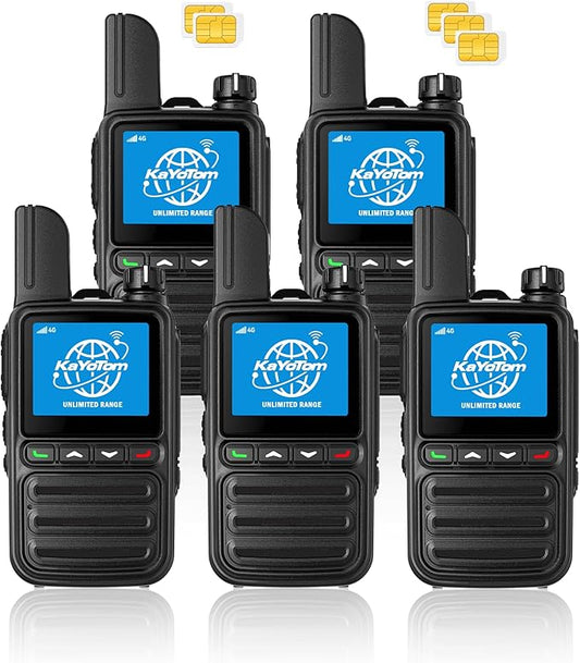 KAYOTOM Lifetime Free Unlimited Range Rapid Global Walkie Talkies PTT Push-to-Talk Over Cellular Nationwide 5000+ Miles POC 4G LTE Handheld Long Range Two Way Radio for Team Management (5Pack and SIM)