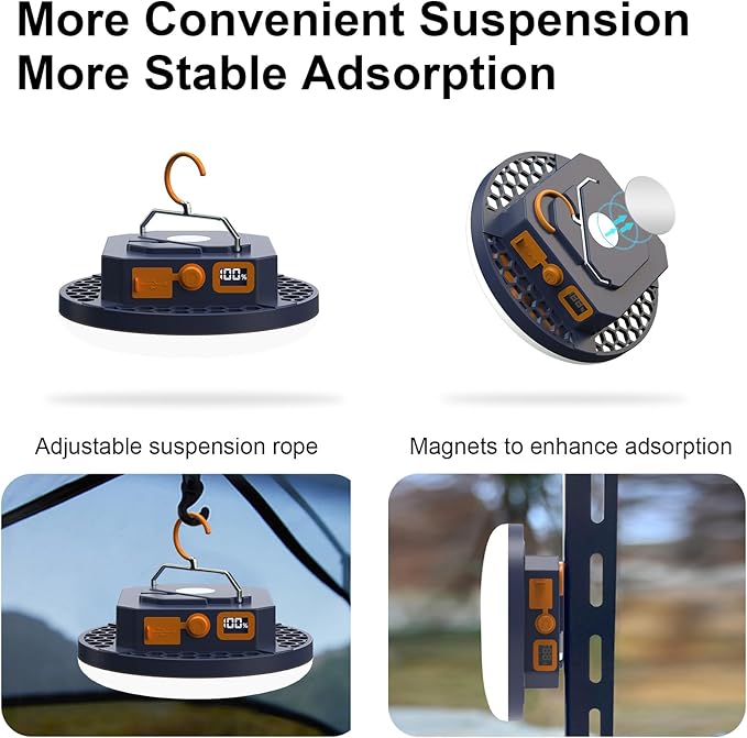 10000mAh 4000LM Flashlight Portable LED Camping Lantern Rechargeable Light 30W with Digital Power Display and Magnet , IPX5 Waterproof Tent Lights Power Failure Emergency Light