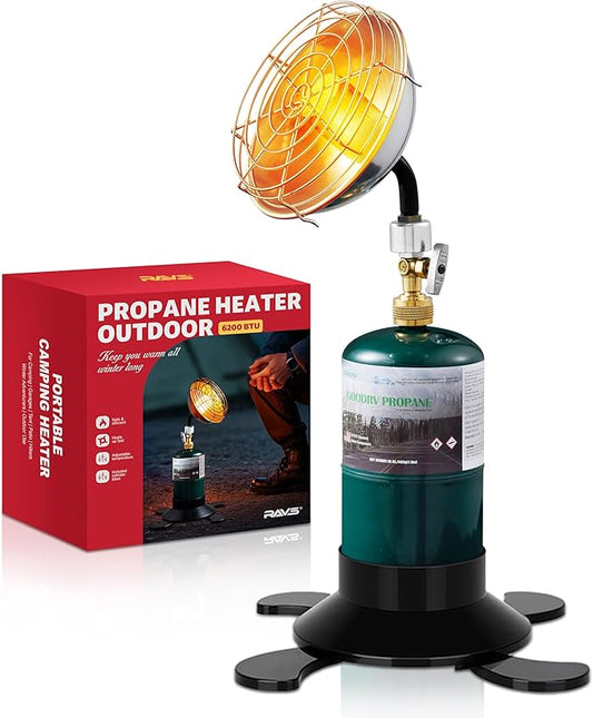Ravs Portable Propane Heater for Camping, 6500BTU Outdoor Tent Heater with Foldable Tank Holder and Control Valve, Golf Cart Heater for Hiking, Ice Fishing, Hunting, Backyard, Fuel not Included