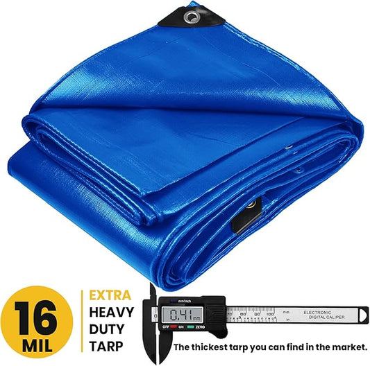 PROTARP Extra Heavy Duty 16 Mil Tarp Cover, Waterproof, UV Resistant, Rip and Tear Proof, Poly Tarpaulin with Reinforced Edges for Roof, Camping, Patio, Pool, Boat. (Blue 18′ X 24′)