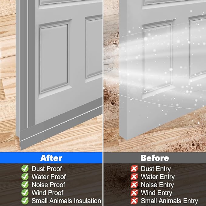 ToLanbbt Weather Stripping Silicone Door Seal Strip 2 in x 20 ft Door Draft Stopper Self Adhesive Door Draft Tape, Side & Bottom Gaps Insulation Strip for Glass Shower Door Sliding Door Window, Gray