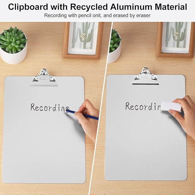 ZCZN Metal Clipboard, 2 Pack Heavy Duty Aluminum Clipboards 12 x 9 Inches, A4 Letter Sizer Document Holder with High Capacity Clip, Suitable for School, Office, Jobsite or Medical Staff, Silver