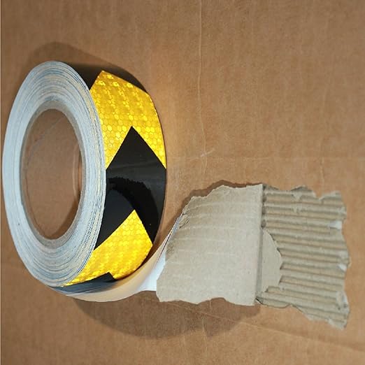 Reflective Tape Yellow Black 1 Inch x 68 Feet, Warning Conspicuity Reflector, Night Safety Sticker for Car Trailer