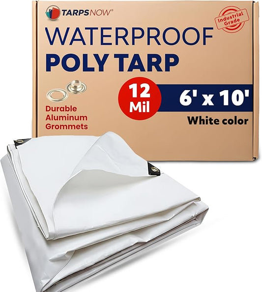 Tarps Now 6x10 Feet Heavy Duty Waterproof Tarp | 12 MIL Poly Tarp with Reinforced Edges & Aluminum Grommets | Weatherproof Tarpaulin for Roof, Outdoor, Camping | Large Brown Tarp Cover
