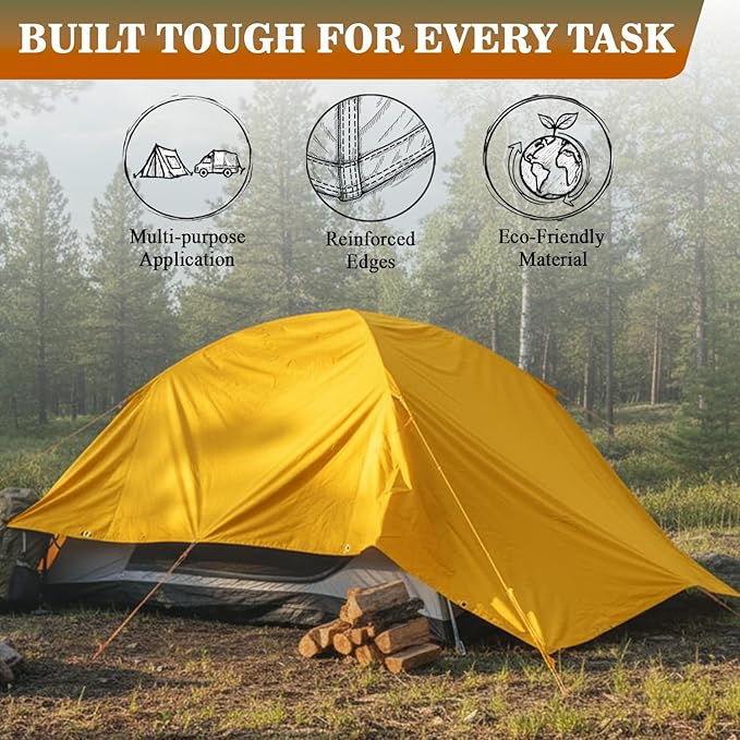 Heavy Duty Waterproof Canvas Tarp – 8 x 10', Tan with Grommets | Durable Multipurpose Cover for Camping, Canopies, Tents, Trailers, Machinery & Equipment