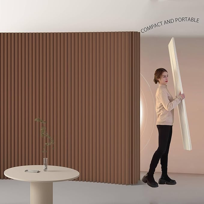 Paper Room Divider, Folding Privacy Screen Lightweight Stretchable Accordion Room Divider Wall, Portable Paper Wall Divide for Home, Office, Clothing Shop (Brown, L：158in x W: 17in x H：87in)
