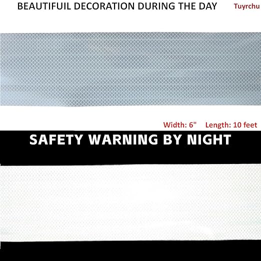 Non Fading Reflective Tape White Outdoor Waterproof 6 inch Wide for Truck, High Visibility Safety Warning Adhesive Strips (10 feet)