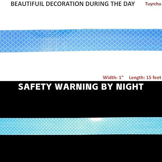 Non Fading Reflective Tape Blue 1 inch Wide, Outdoor Waterproof High Visibility Safety Warning Reflector Sticker Strips (15 feet)