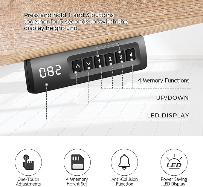 Electric Standing Adjustable Height Desk 48'' x 24''Sit Stand Desk with Charging Station, 2 USB Ports, 3 Power Outlets, 27''-46'' Lifting Range Computer Workstations(Oak)
