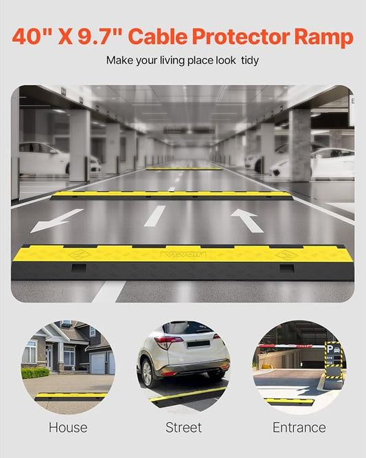 Happybuy 3 Pack of 2 Channel 11000lbs per Axle Capacity Protective Wire Cord Ramp Driveway Rubber Traffic Speed Bumps Cable Protector