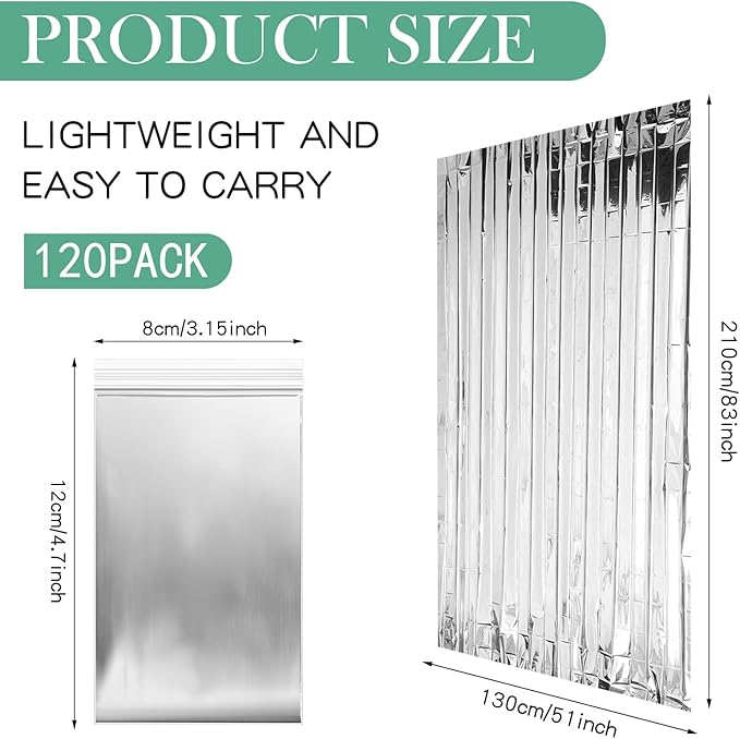 Macarrie 120 Pack Emergency Foil Thermal Blankets Silver Foil Survival Space Blanket Kit for Outdoors, Camping, Hiking, Homeless, Survival or First Aid, Silver
