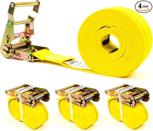 US Cargo Control Endless Ratchet Straps (4-Pack), 2 Inch x 20 Foot Hookless Ratchet Straps, 6,000 LBS Break Strength, Yellow Tie Down Straps for Flatbed Trailers or Trucks, Straps for Cargo Bundling
