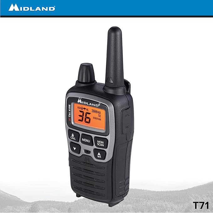 Midland T71VP3 36 Channel FRS Two-Way Radio - Up to 38 Mile Range Walkie Talkie - Black/Silver (Pack of 10)