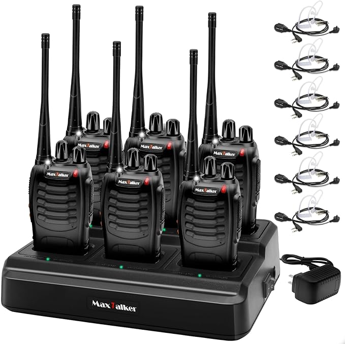 MT-8S Walkie Talkies Long Range for Adults,Rechargeable Walkie Talkie with 6 Way Multi Gang Charger, 1500mAh Li-ion Battery, Earpiece, Flashlight and USB-C Charging (6Pack)