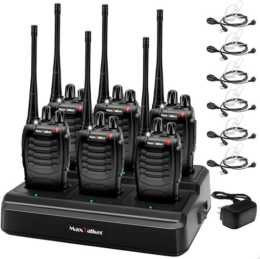 MT-8S Walkie Talkies Long Range for Adults,Rechargeable Walkie Talkie with 6 Way Multi Gang Charger, 1500mAh Li-ion Battery, Earpiece, Flashlight and USB-C Charging (6Pack)