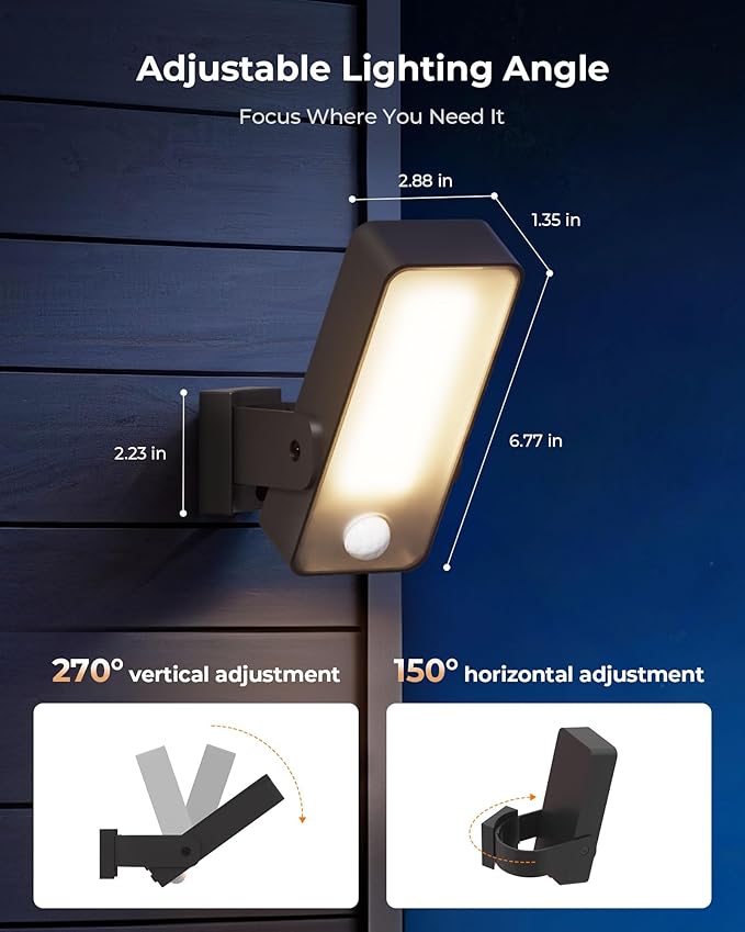 Motion Sensor Outdoor Light, 10000mAh Rechargeable 600 Lumen Battery Operated Outdoor Light with 3 Modes, 3 Color Temperatures, Waterproof Outdoor Security Lights for House, Fences, Patio