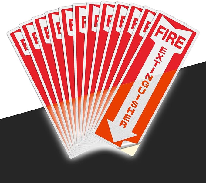 T&R Fire Extinguisher Inside Sign Stickers - 12 Pack - 12x4 inches Reflective Label, UV resistant, waterproof, fade and scratch resistant, suitable for indoor and outdoor
