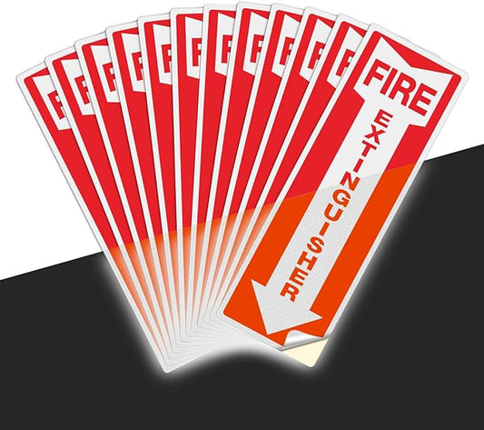 T&R Fire Extinguisher Inside Sign Stickers - 12 Pack - 12x4 inches Reflective Label, UV resistant, waterproof, fade and scratch resistant, suitable for indoor and outdoor