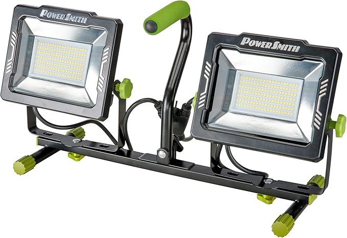 PowerSmith 20,000 Lumen Dual Head LED Work Light with Adjustable Metal Tripod and 9 ft Power Cord
