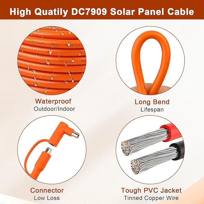 Solar to DC 8mm Charge Extension Cable 10FT,12AWG+14AWG Solar Cable with Solar Panel Connector to DC7909/8020 Compatible with Anker,GZ Yeti,BLUETT,Jackery Portable Power Station