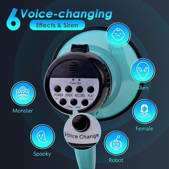MyMealivos 20w Megaphone Speaker Portable Voice Changer Bullhorn with 6 Different Sound Effects & Built-in Siren and Record & Adjustable Volume Loud Speaker for Outdoor Sports, Party