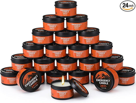 Chuarry 24 Pcs Emergency Candle Bulk 24 Hours Long Burning Survival Soy Wax Candles for Power Outages Camping Hunting Outdoor Activities (Black)