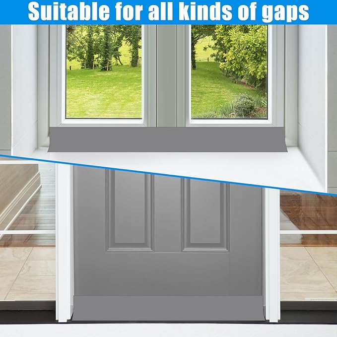 Draft Seal Tape for Doors and Windows 1 in x 10 Ft Silicone Weather Stripping Extra Thick 2mm Door Seal Strip with Strong Adhesive Draft Insulation Stopper Side Seal - Gray