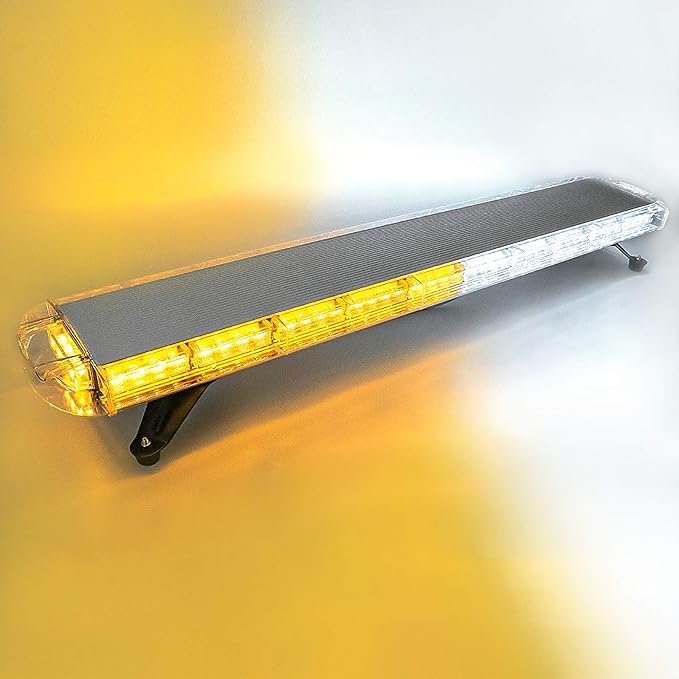 47" 88 Amber White LED Extreme Bright Intensity Construction Emergency Warning Beacon Strobe Light Bar Rooftop Low Profile Law Enforcement Hazard Flashing for Tow Work Truck Vehicle Universal