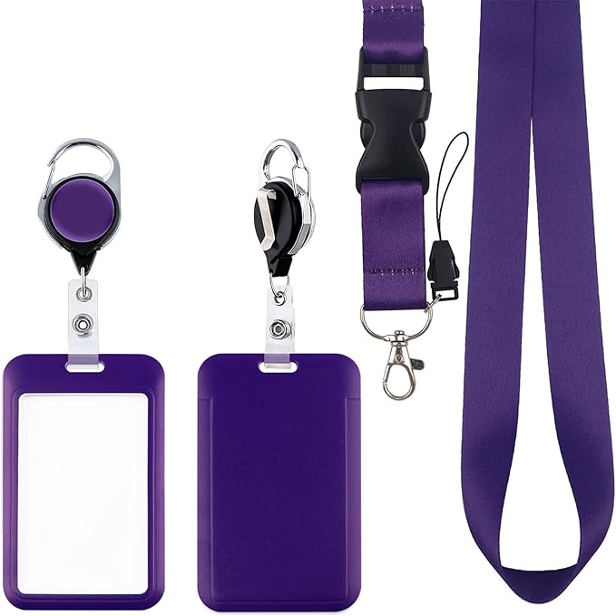 Purple Badges Holder with Lanyard, Sliding Badge Holder with Retractable Clip, Breakaway and Detachable Lanyard for Women Teacher Nurse Office