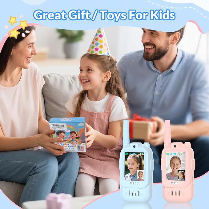 Mafiti Toys for 3 4 5 6 7 8 Year Old Boys Girls Mini Video Walkie Talkies for Kids 2 Pack Rechargeable 1000 Feet Range Birthday Indoor Outdoor (Blue+Pink)