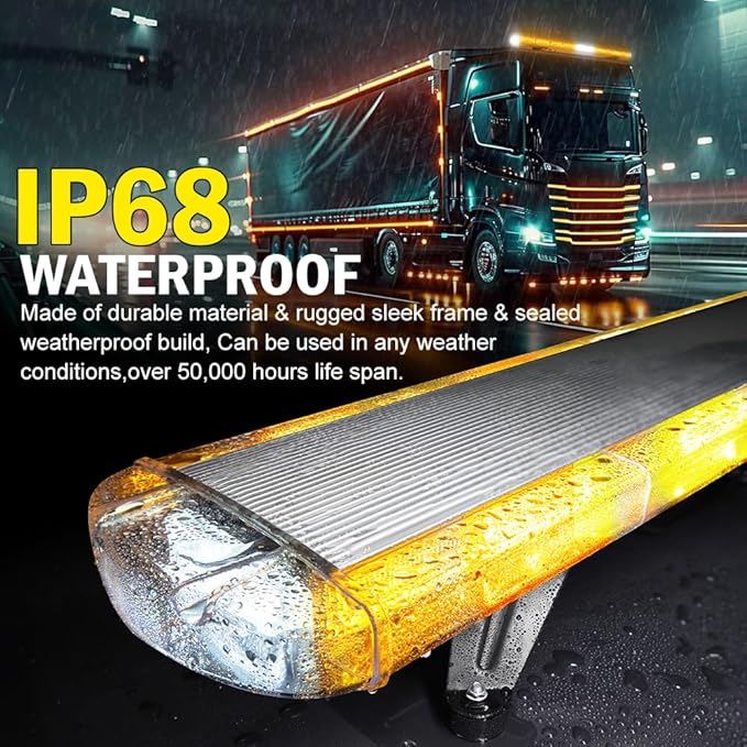 ASPL 46 inch 220 LED Rooftop Low Profile Strobe Light Bar Emergency Warning Beacon Car Hazard Flashing Construction Roof Lights Bars for Trucks Tow Automotive Construction Vehicle (Amber/White/Amber