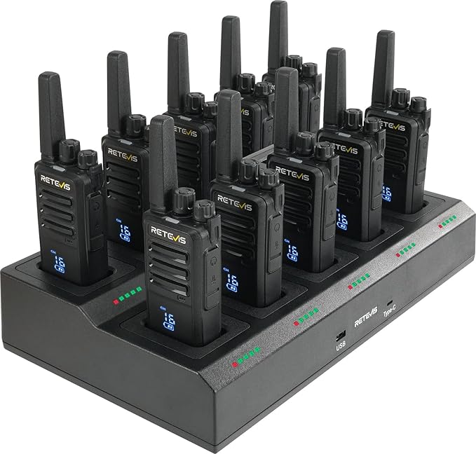 Retevis RT68H 2 Way Radio Long Range (10 Pack) with 10 Way Charger,Rechargeable Walkie Talkies for Adults,Easier Charging,Easier Management,LCD Display, Keypad Lock,Hands Free Compact Walkie Talkie