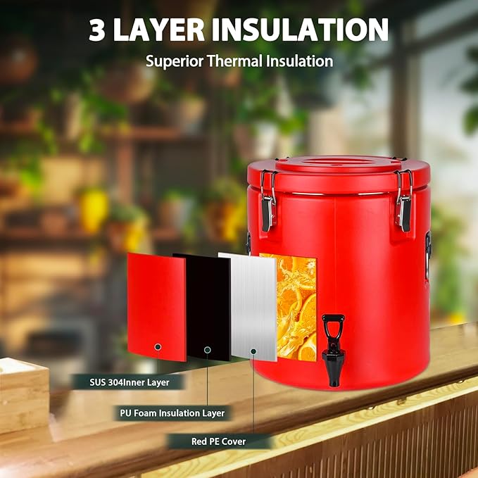 8 Gal Insulated Beverage Dispenser, Commercial Cold & Hot Drink Dispenser with 304 Stainless Steel Interior and Spout, Portable Water Jug for Camping, Party, Commercial Catering