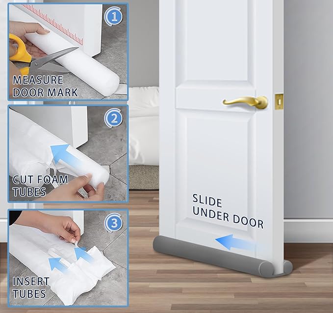 MAXTID Large Door Draft Stopper 30 Inch for Small Size Bedroom Door, Fits 0.5 to 1.7" Gaps Under Door Draft Air Blocker Grey Door Gap Stoppers Door Draft Guard for Bottom of Doors
