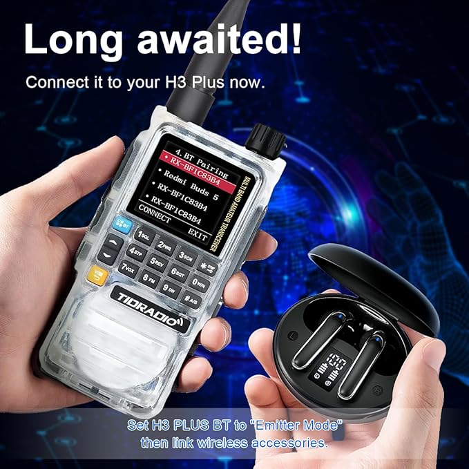 TIDRADIO TD-H3 Plus Ham Radio Handheld,Bluetooth-headphone-connectable,Wireless Programming, Multi-band Walkie Talkies Long Range NOAA Emergency Weather Radios for Survival Gear Hunting Crystal 2 Pack