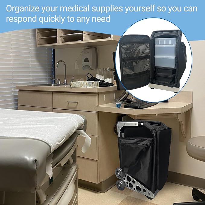 Modular First Aid Cart - Doctor's Visit Emergency Mobile Case, House Calls Storage Organizers for Clinics and Vets, Aluminum Alloy, 13.2" L x 10.2" W x 21.7" H, Set of 1