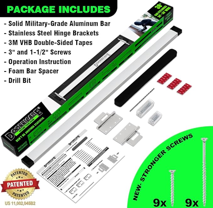 Door Security Bar-by Doorricade-Secure The Entire Width of Your Inward Opening Front Door-Safe Room. Fits Doors 33"-36" Wide.