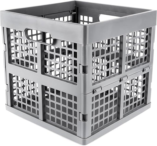3-Pack Collapsible Plastic Storage Crates,Foldable Crates for Storage,16L (Grey)
