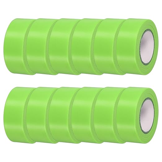 MECCANIXITY Flagging Tape,12 Pcs Non-Adhesive Plastic Neon Survey Marking Tape 1 Inch x 98 Feet for Tree Hunting Boundaries Hazardous Areas Marking Ribbon Green
