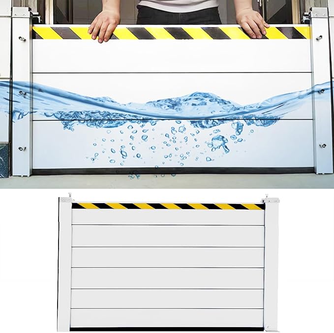 Basement/Garage Door/Home/Doorway Flood Protection Barriers, 2/3/4/5/6/7/8/9/15/18/20/23ft Reusable Detachable Aluminum Flood Panel Shield, Tall Water Prevention System(H 3.9ft(120cm),8.5ft(25