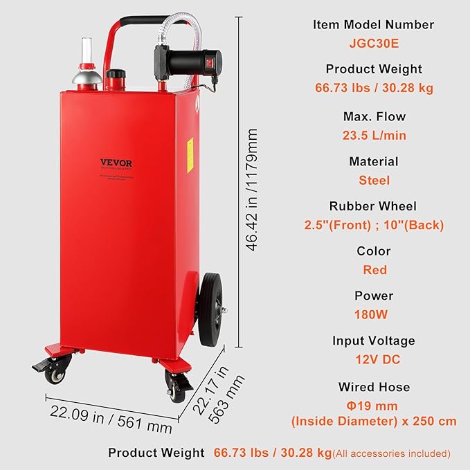 VEVOR 30 Gallon Diesel Caddy, 23.5 L/min, 180W Portable Storage Tank Container with Electric Pump Wheels, Diesel Transfer Storage Tank for Fueling