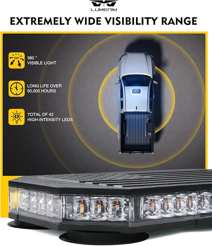 LUMENIX Blue LED Rooftop Strobe Beacon Police Lights Magnetic Mount Emergency Security Caution Flashing Traffic Light Bar for Volunteer Firefighter First Responders Vehicles Trucks - Patented Design