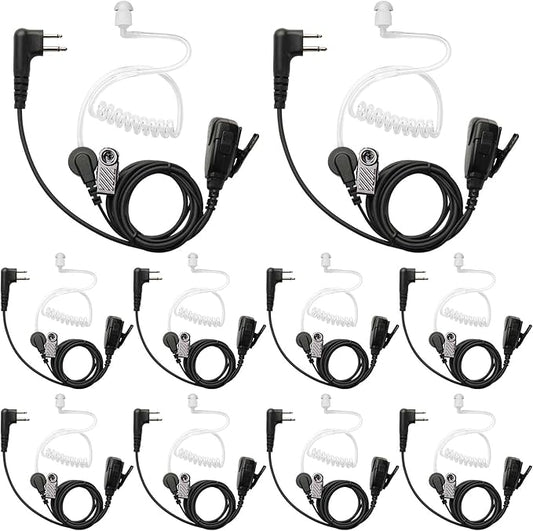 2 Pin Walkie Talkie Earpiece with PTT Mic and Air Acoustic Tube Compatible with Motorola BPR40 CLS 1110 1410 VL50 RDM2070D DLR1020 DLR1060 Two Way Radios Surveillance Headset (10 Pack)