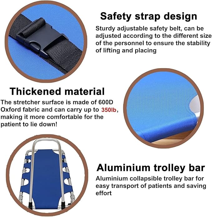 Folding Portable Stretcher with 4 Wheels - Lightweight Aluminum Emergency Rescue Stretcher for Hospital, Clinic, Home Care, and Sports - 350lb Capacity