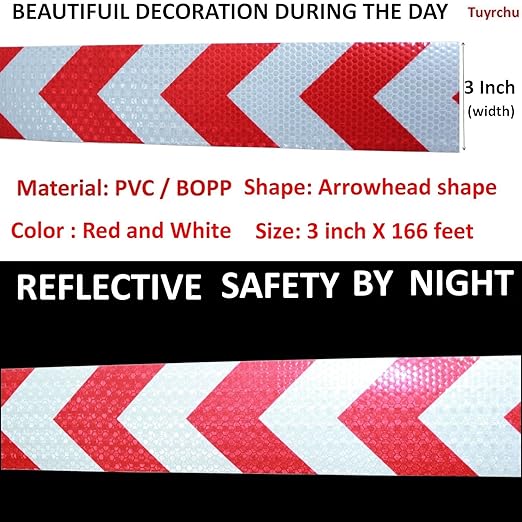 Red and White Reflective Tape Outdoor Waterproof 3 inch X 166 feet, High Visibility Hazard Safety Industrial Marking Tape