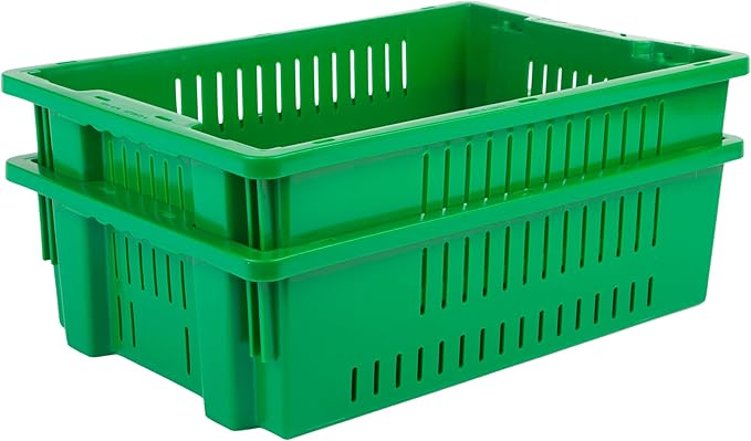 Hudson Exchange 20 x 13 x 5.6" (4.5 Gallon) Agricultural Nest and Stack Vented Crate Handled Storage Container Tote, Green (4 Pack)