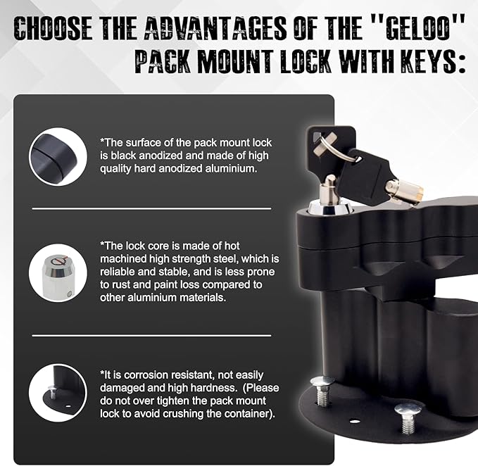 Geloo RX-LOX-PM Pack Mount Lock with Keys Locking Pack Mount Fits for RotopaX Standard Fuel Pack Storage Box Water Container Gasoline Pack Can Mounts-2 Packs