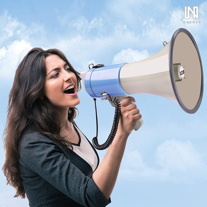 50 Watt Professional Bluetooth Megaphone Bullhorn Speaker with Rechargeable Battery & Portable Strap - Siren and Recording - USB/SD/AUX Input - for Police, Cheerleading, Outdoor